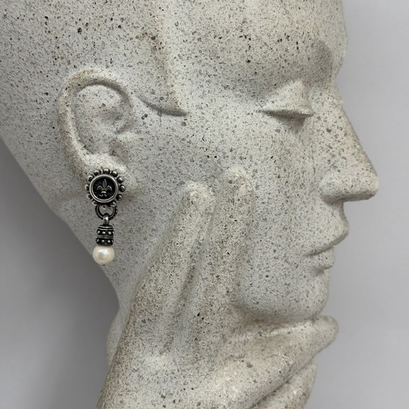 Ned Bowman B.C. Silver Sterling Pearl Earrings Fleur de Lis 17 Grams $495.00 - Picture 4 of 10